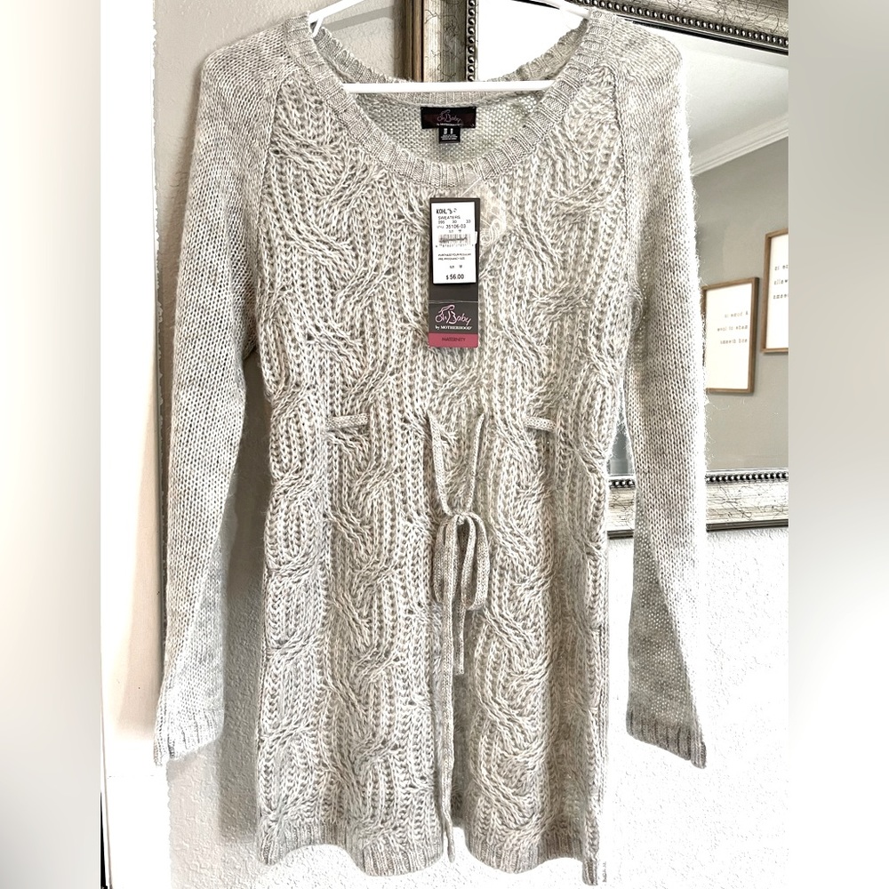 Med Maternity Knit Tie Sweatshirt (Ivory & Silver) NWT